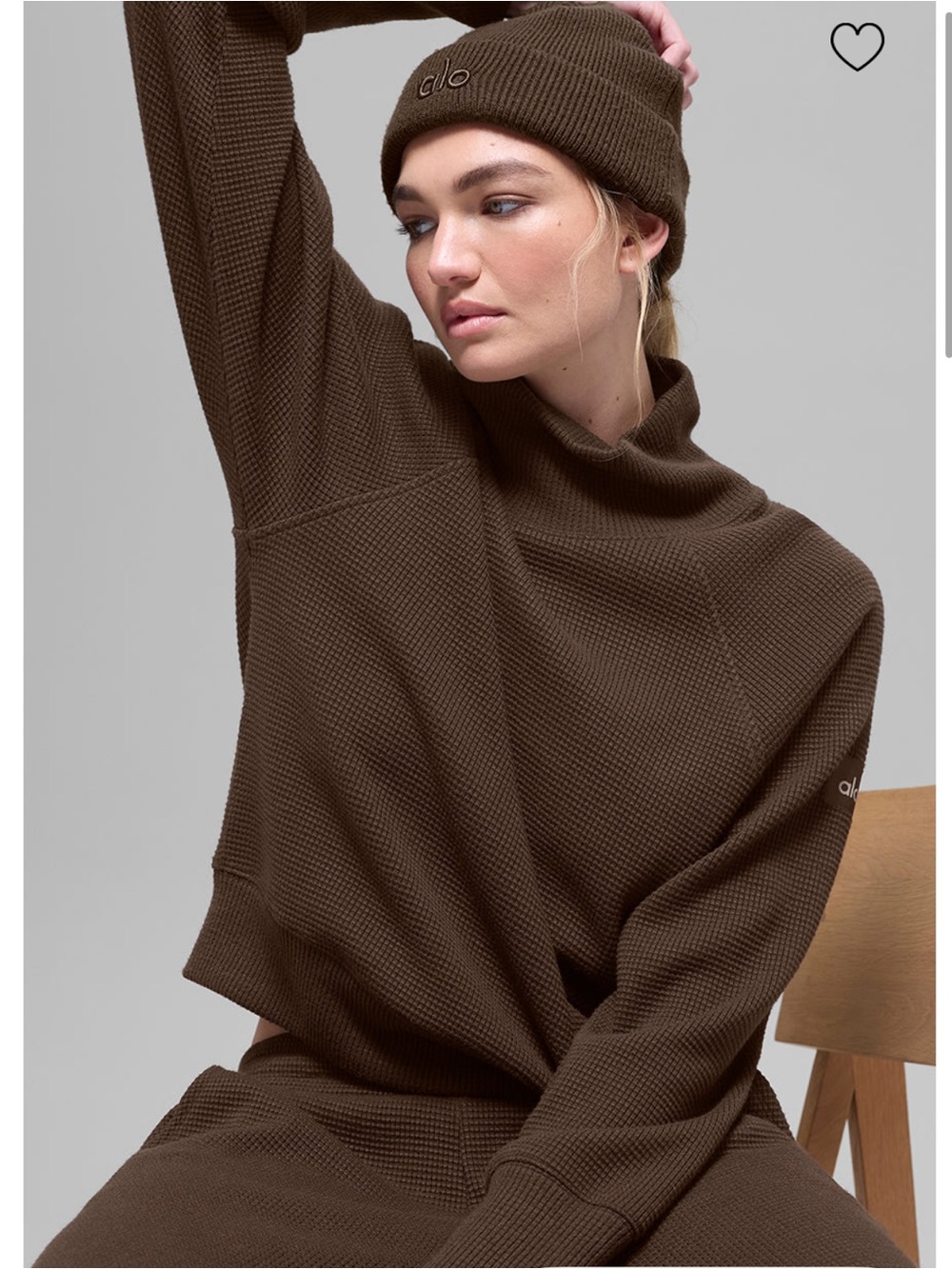 ALO Yoga Waffle Weekend Escape Mock Neck Long Sleeve - Espresso - Picture 2 of 5